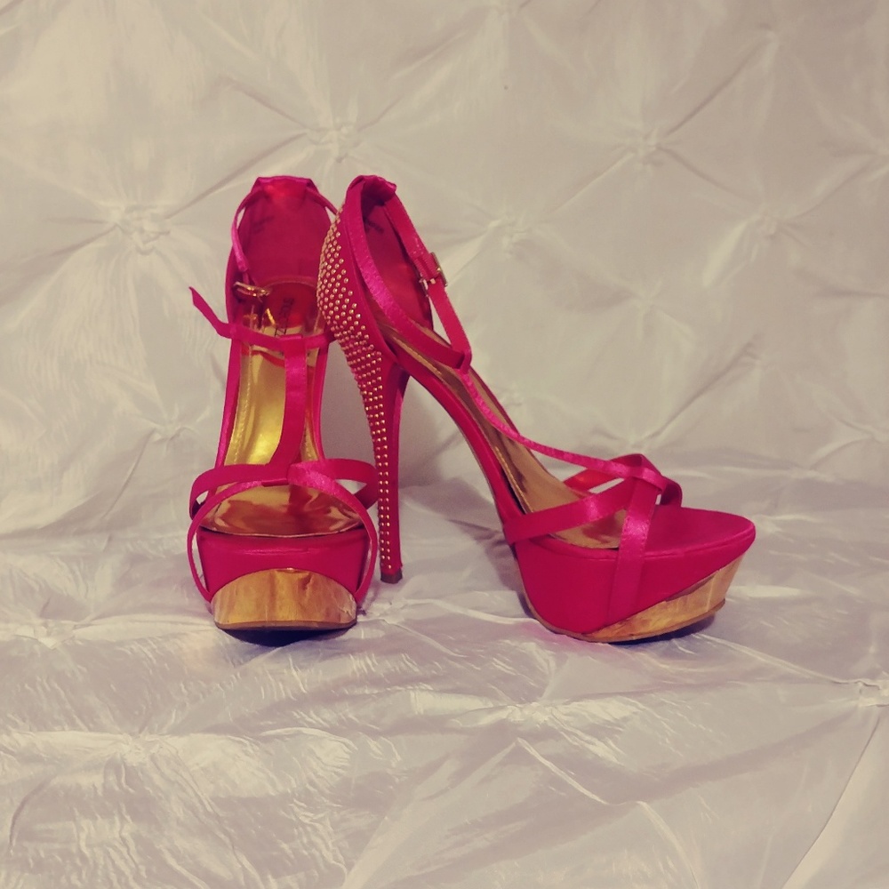 Hot pink gold studded heels